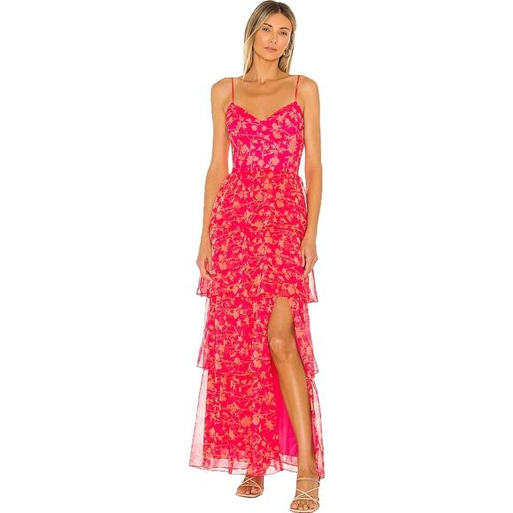 Amanda Uprichard Thaddea Dress Tiered Floral Summer Party Formal Maxi Sz L - Picture 1 of 16